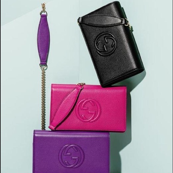 GUCCI 598211 Pebbled Calfskin Soho Wallet on Chain Crossbody Black - Picture 6 of 11